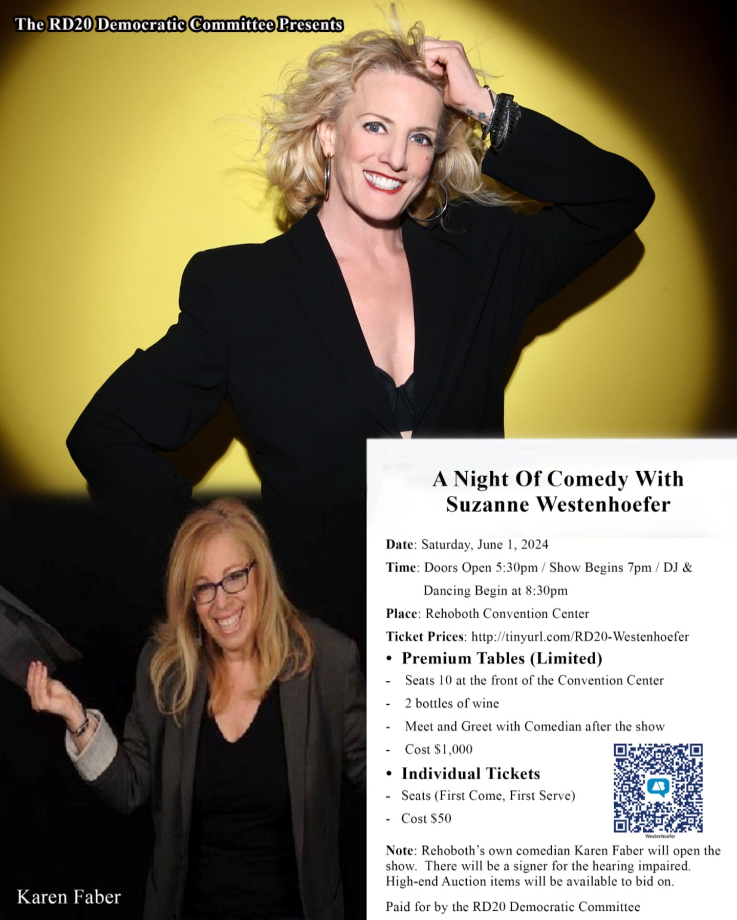 A Night of Comedy with Suzanne Westenhoefer - Fundraiser for RD 20 Delaware Democrats